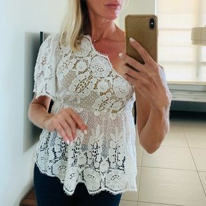 MIGUELINA Lace Pattern One-Shoulder Blouse